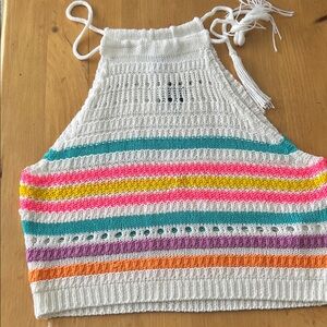 W40.   Streetwear Society White Crochet Knit Halter Top